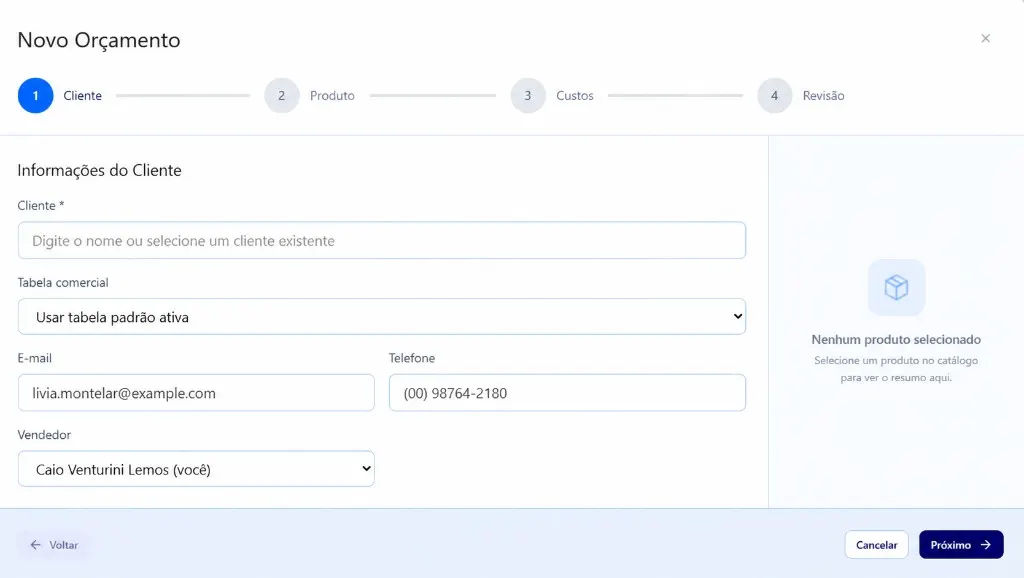 Novo Orçamento — Passo 1: Informações do Cliente