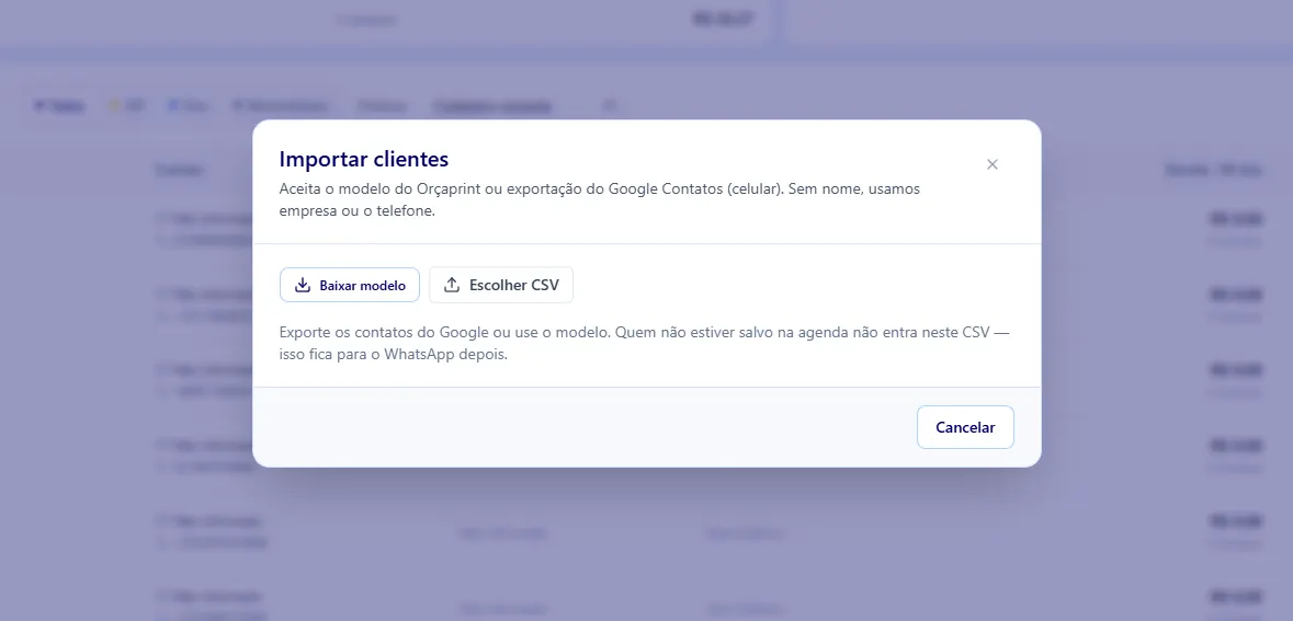 Clientes OrçaPrint — Gestão avançada de clientes